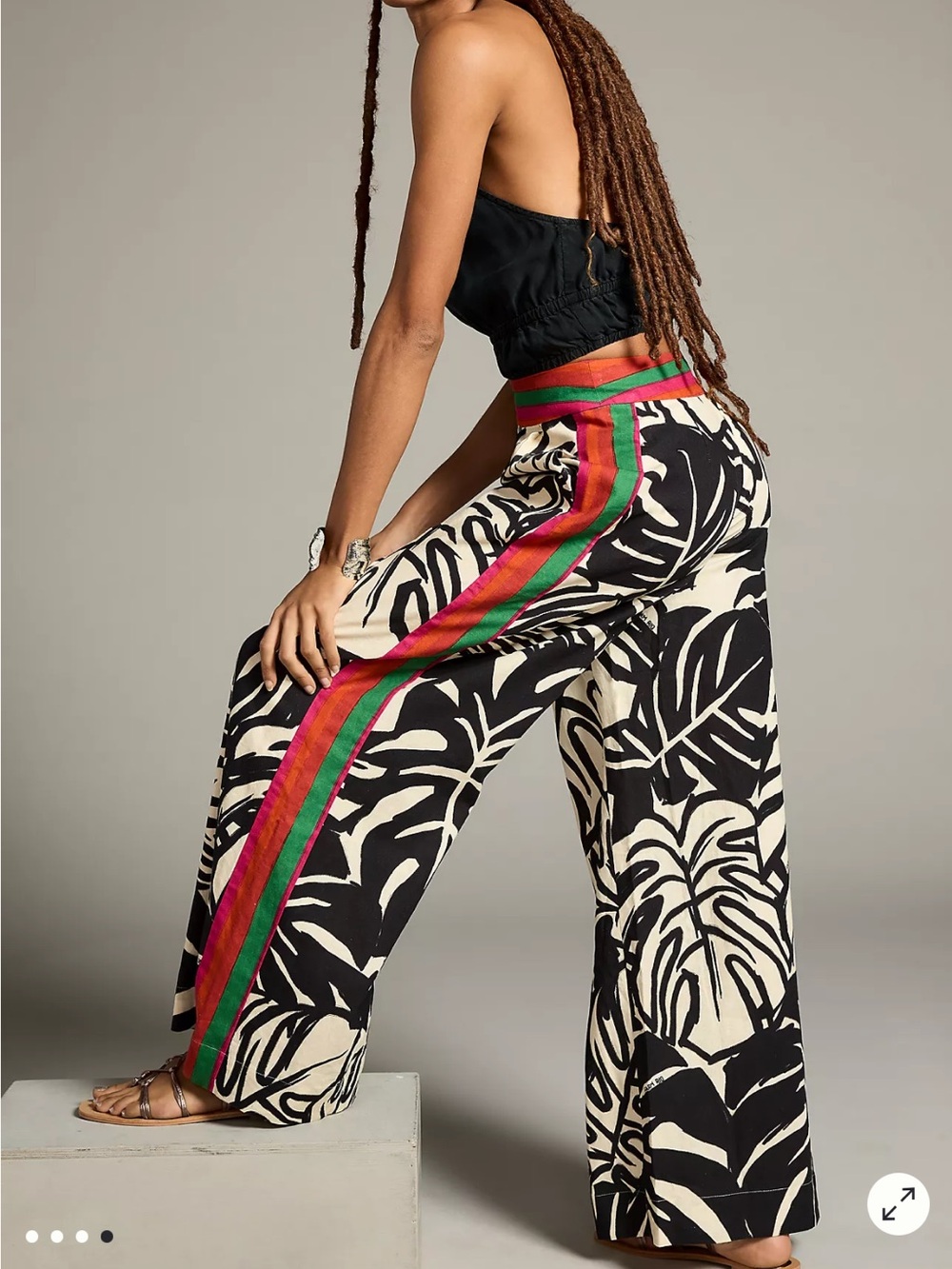 FARM Rio Black Halter Top with Cream & Black Palm Wide-Leg Pants - Picture 4 of 6